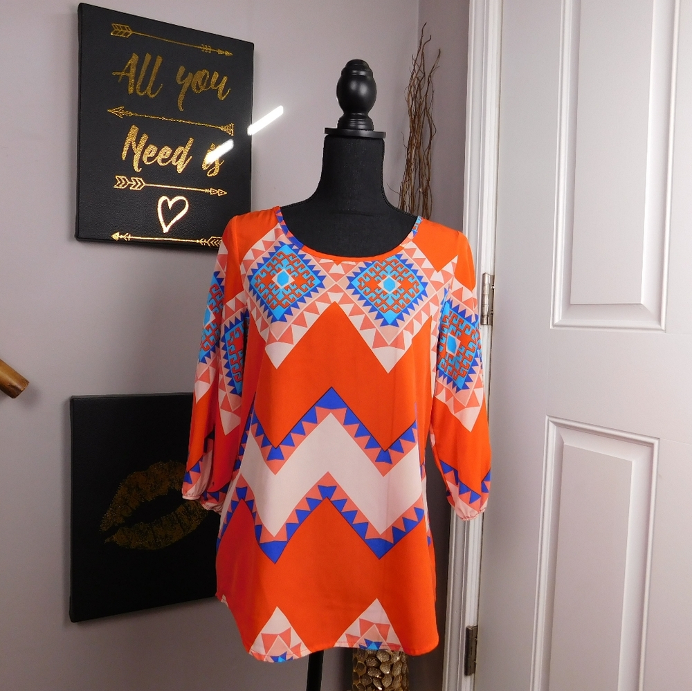 🌻 Miami Vibrant Aztec Pattern High-Low Blouse